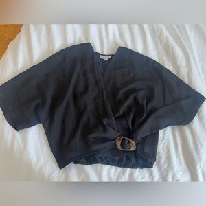 Topshop women’s black blouse top crepe buckle v neck US 6 UK10